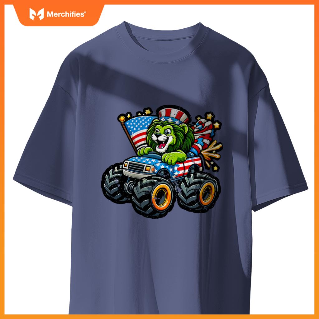 Patriotic Lion 4Th July Monster Truck American T-Shirt