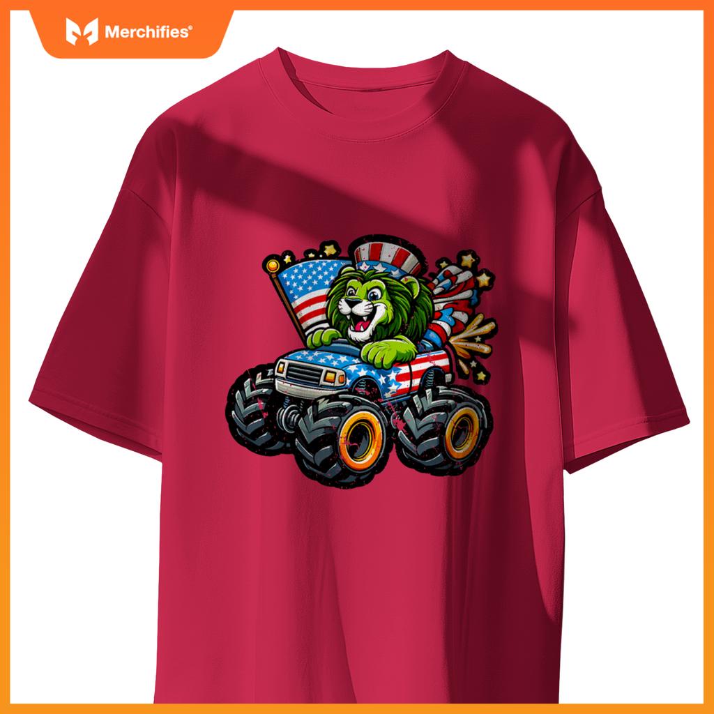 Patriotic Lion 4Th July Monster Truck American T-Shirt