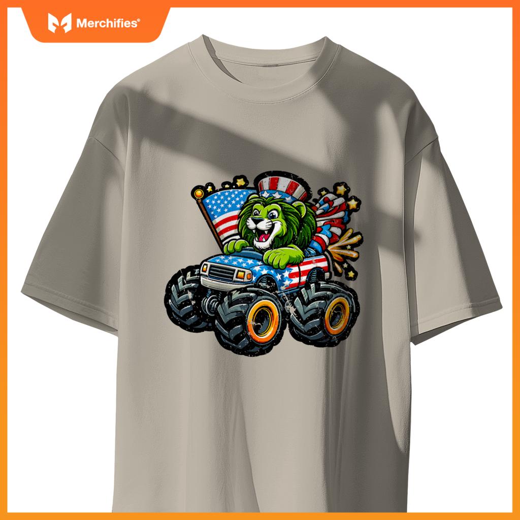 Patriotic Lion 4Th July Monster Truck American T-Shirt