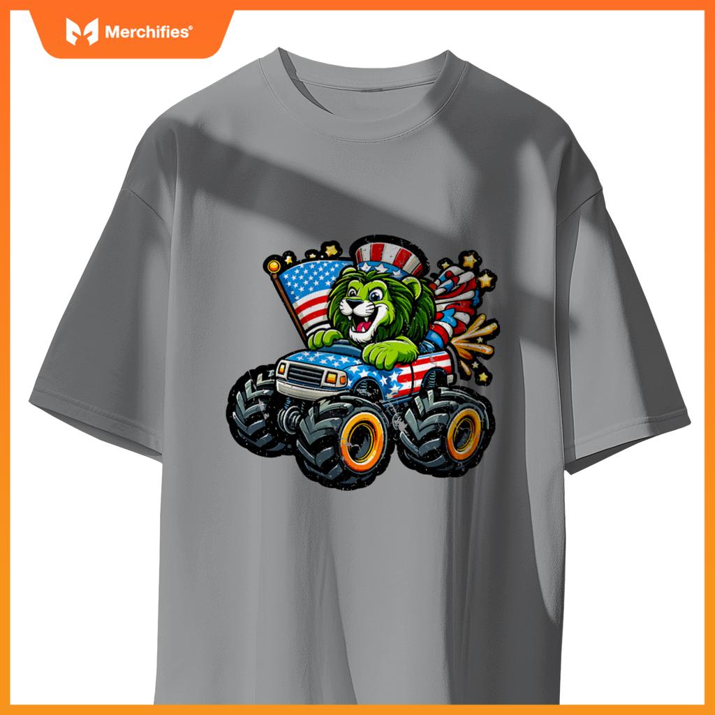 Patriotic Lion 4Th July Monster Truck American T-Shirt