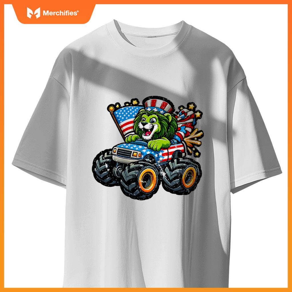 Patriotic Lion 4Th July Monster Truck American T-Shirt