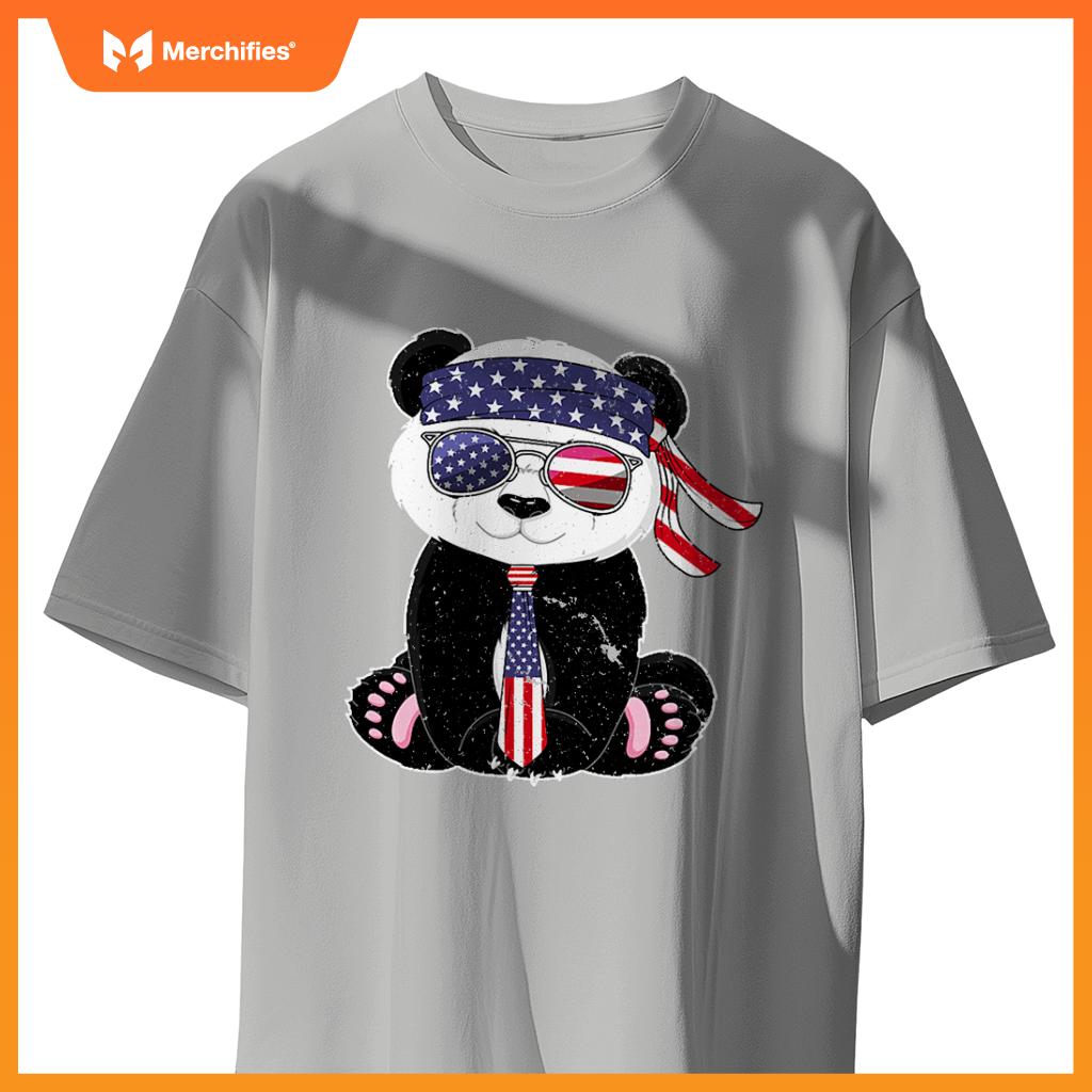 Patriotic panda bear sunglasses headband necktie us flag T-Shirt