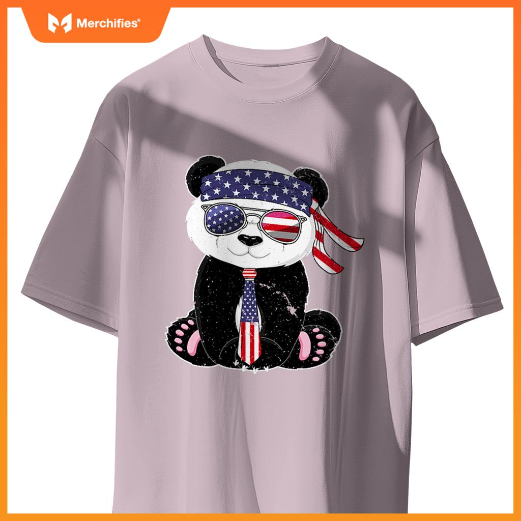 Patriotic panda bear sunglasses headband necktie us flag T-Shirt