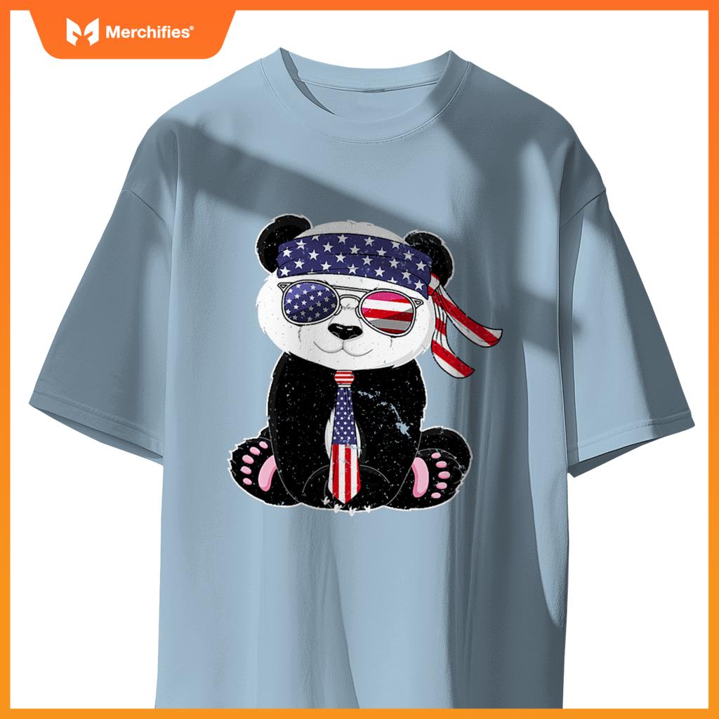 Patriotic panda bear sunglasses headband necktie us flag T-Shirt