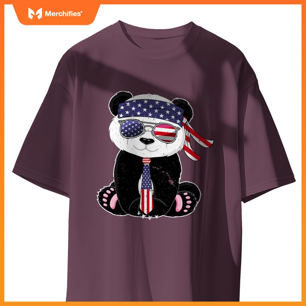 Patriotic panda bear sunglasses headband necktie us flag T-Shirt