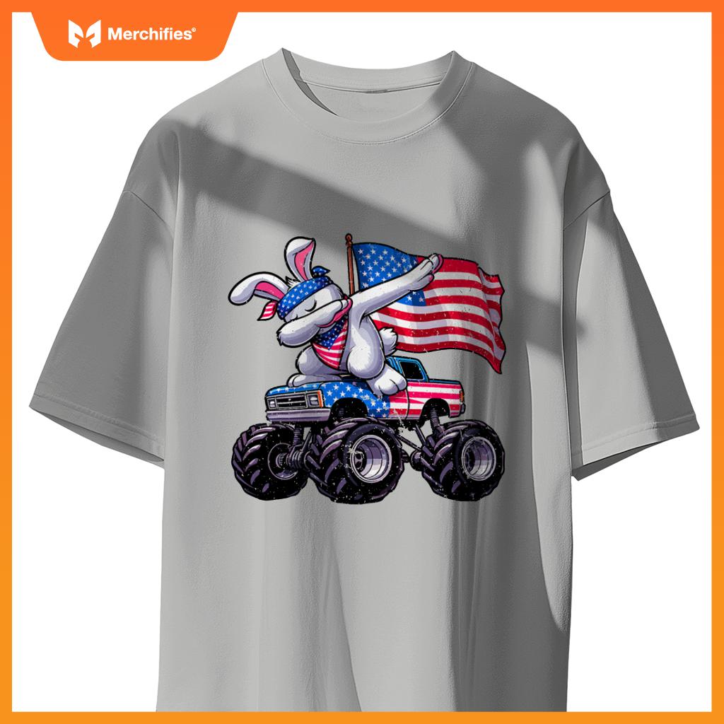 Patriotic rabbit 4th july monster truck american T-Shirt