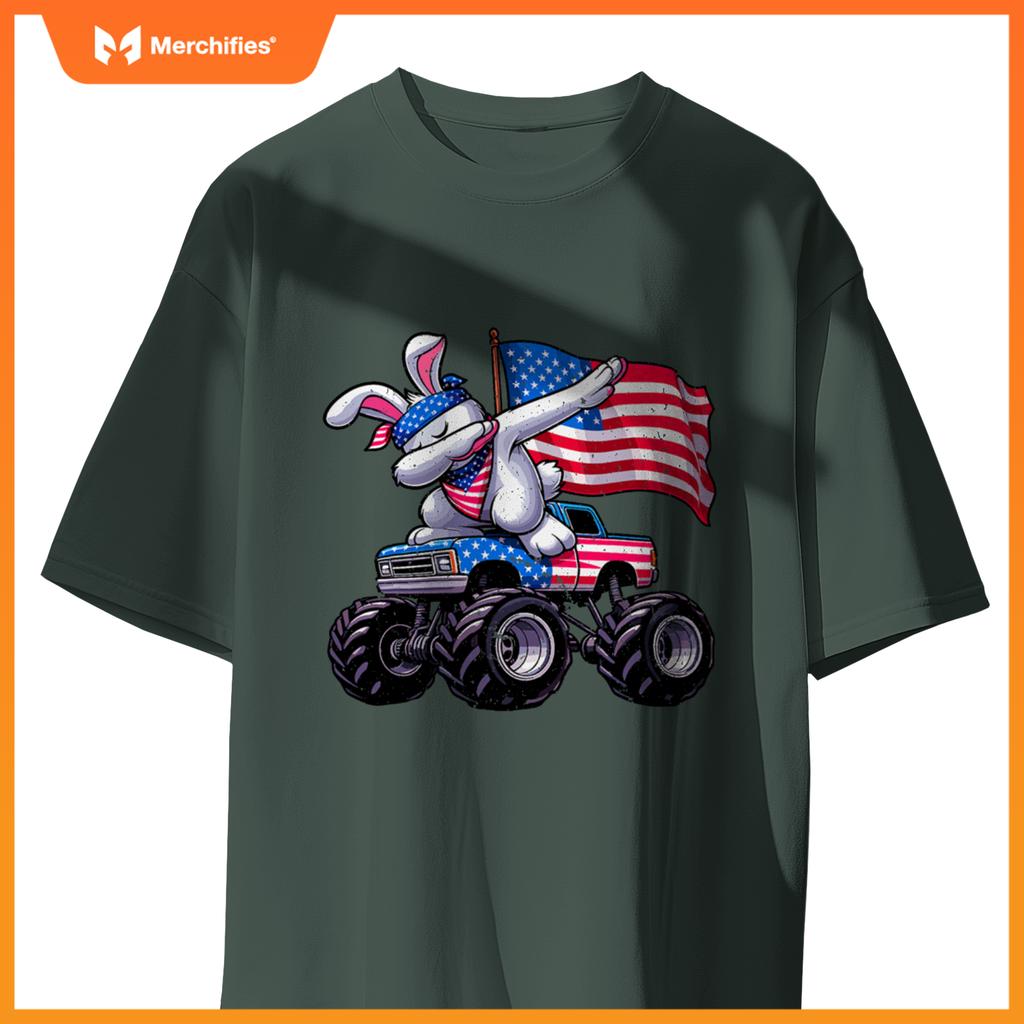 Patriotic rabbit 4th july monster truck american T-Shirt
