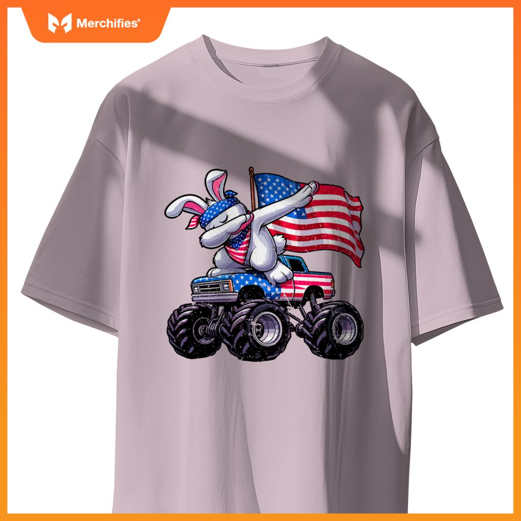 Patriotic rabbit 4th july monster truck american T-Shirt
