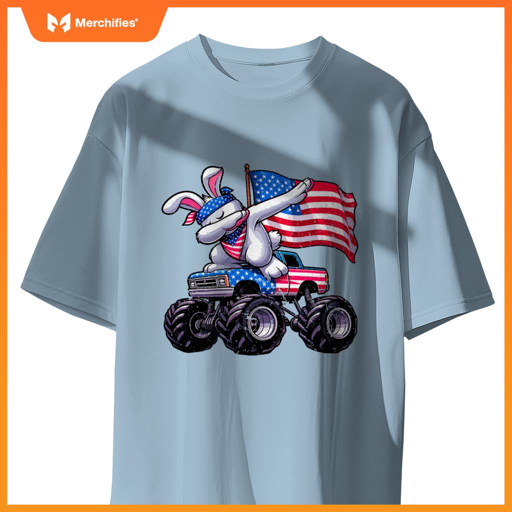 Patriotic rabbit 4th july monster truck american T-Shirt