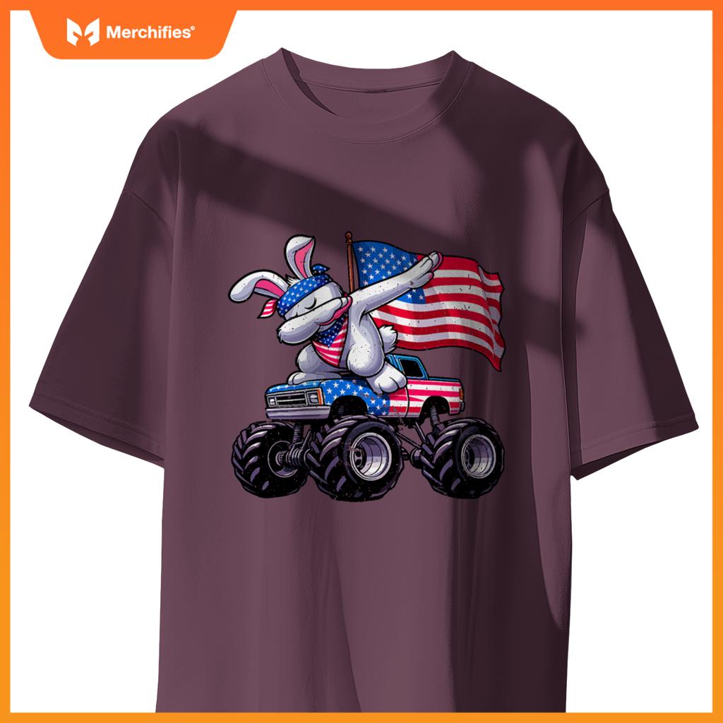 Patriotic rabbit 4th july monster truck american T-Shirt