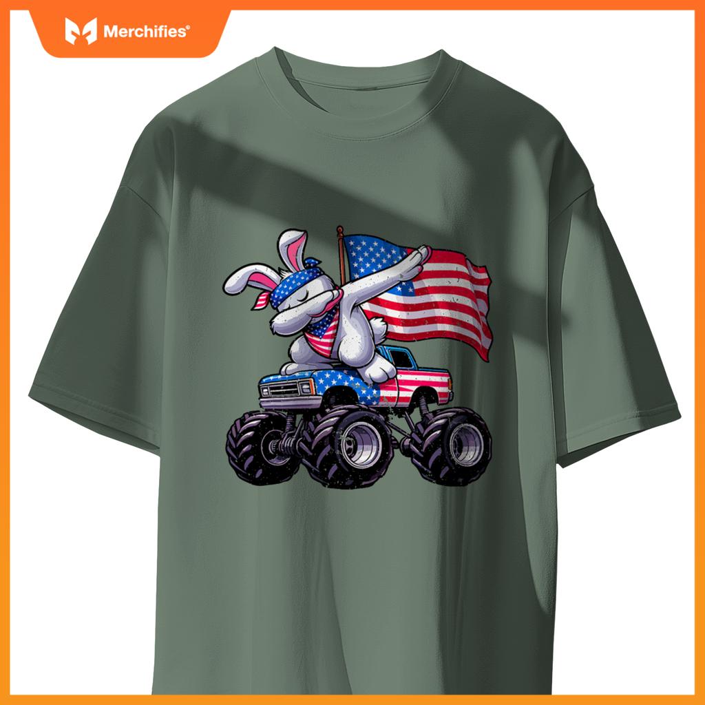 Patriotic rabbit 4th july monster truck american T-Shirt