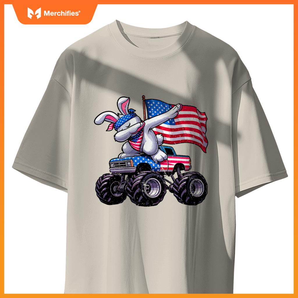Patriotic rabbit 4th july monster truck american T-Shirt