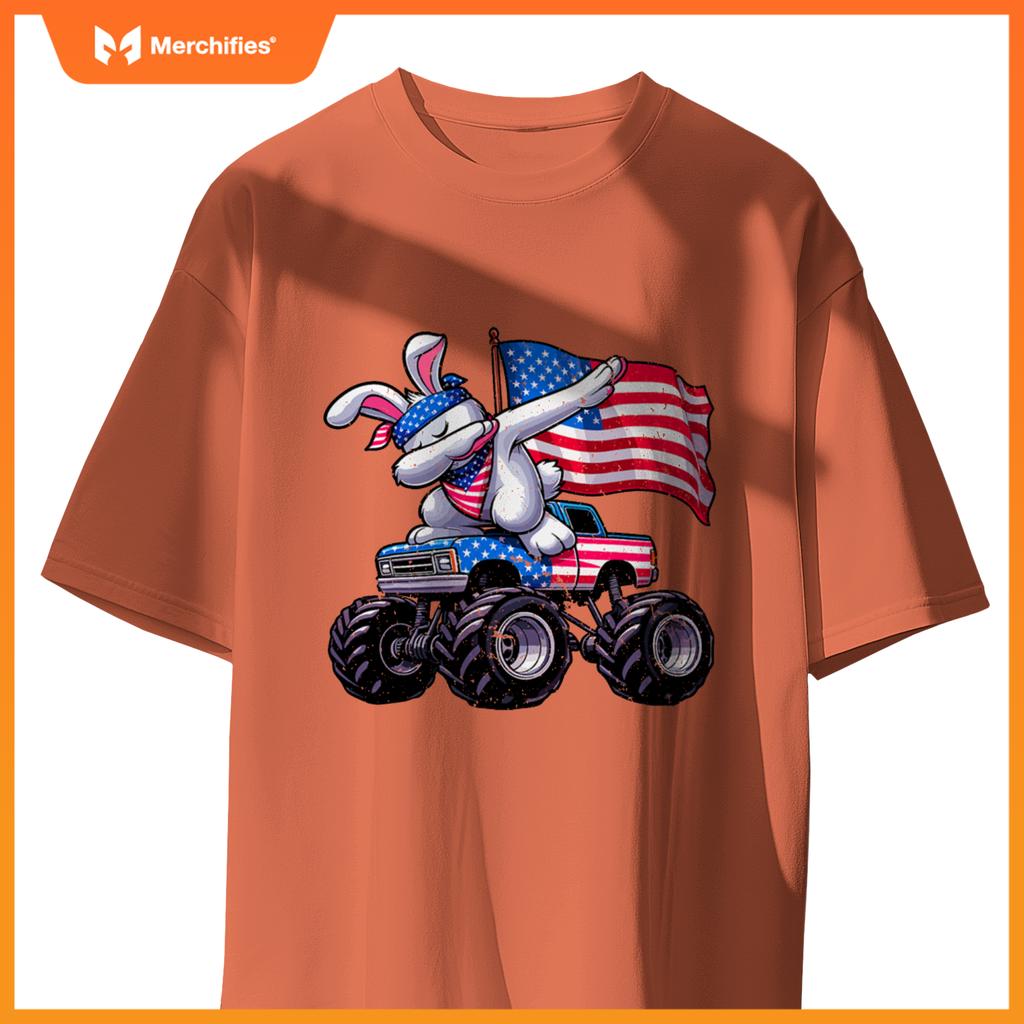 Patriotic rabbit 4th july monster truck american T-Shirt