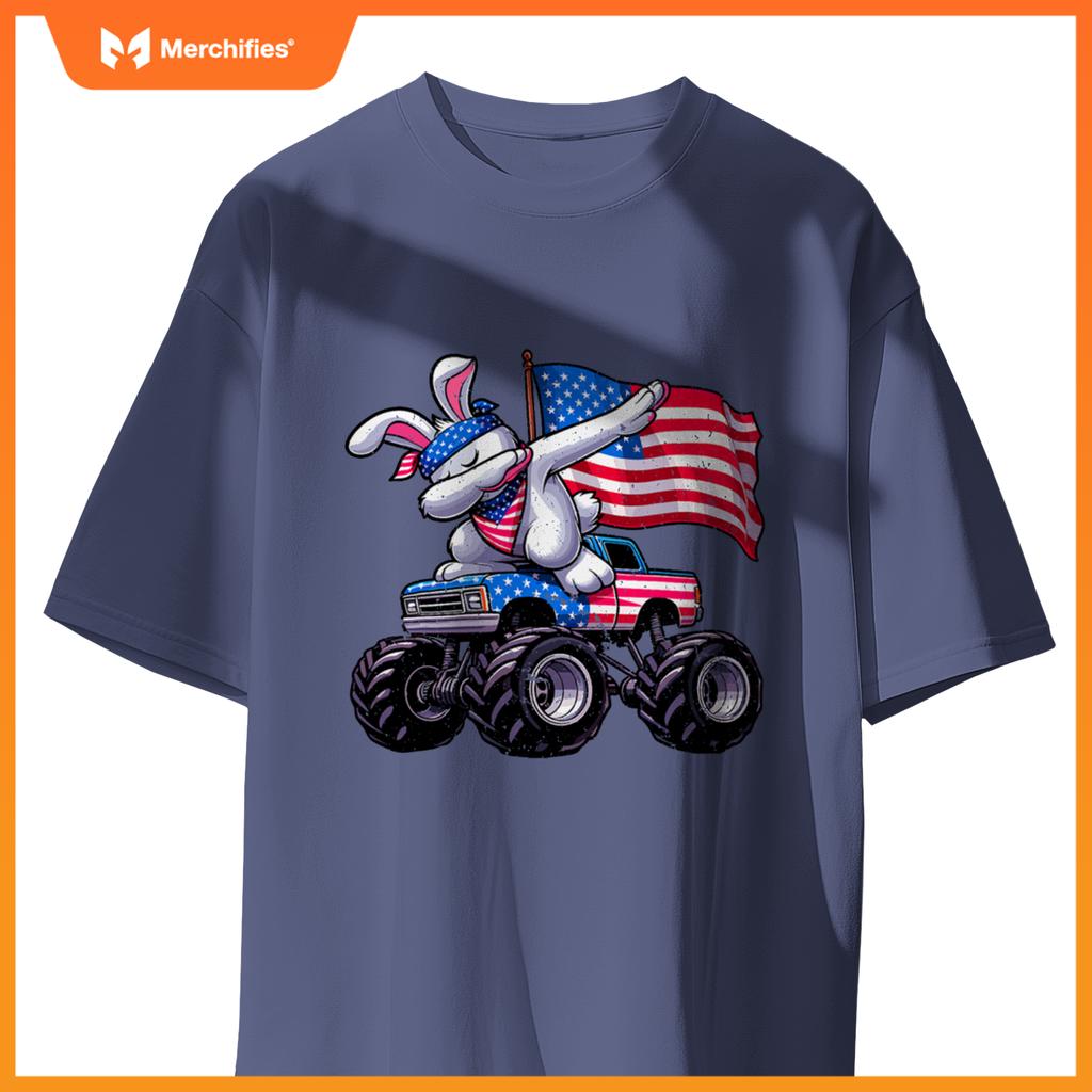 Patriotic rabbit 4th july monster truck american T-Shirt