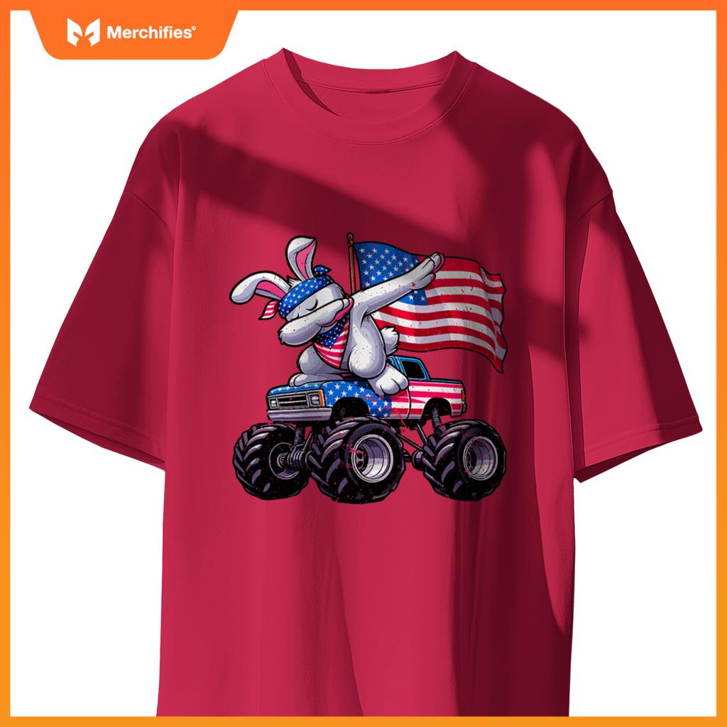 Patriotic rabbit 4th july monster truck american T-Shirt