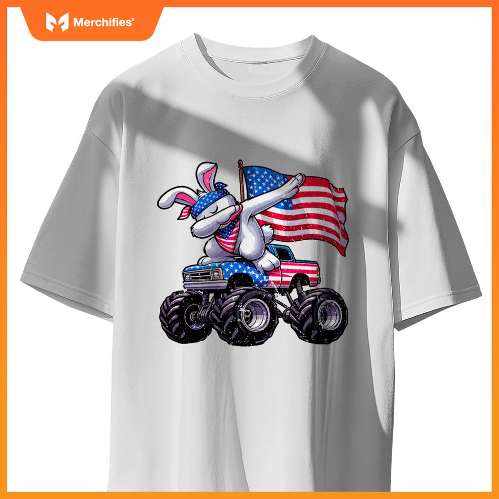 Patriotic rabbit 4th july monster truck american T-Shirt