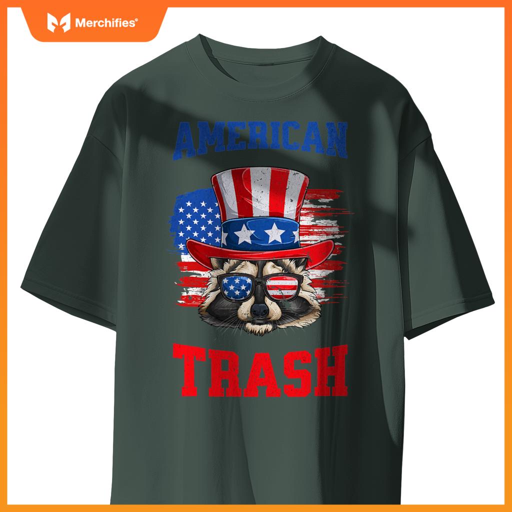 Patriotic raccoon 4th of july american trash panda usa flag T-Shirt