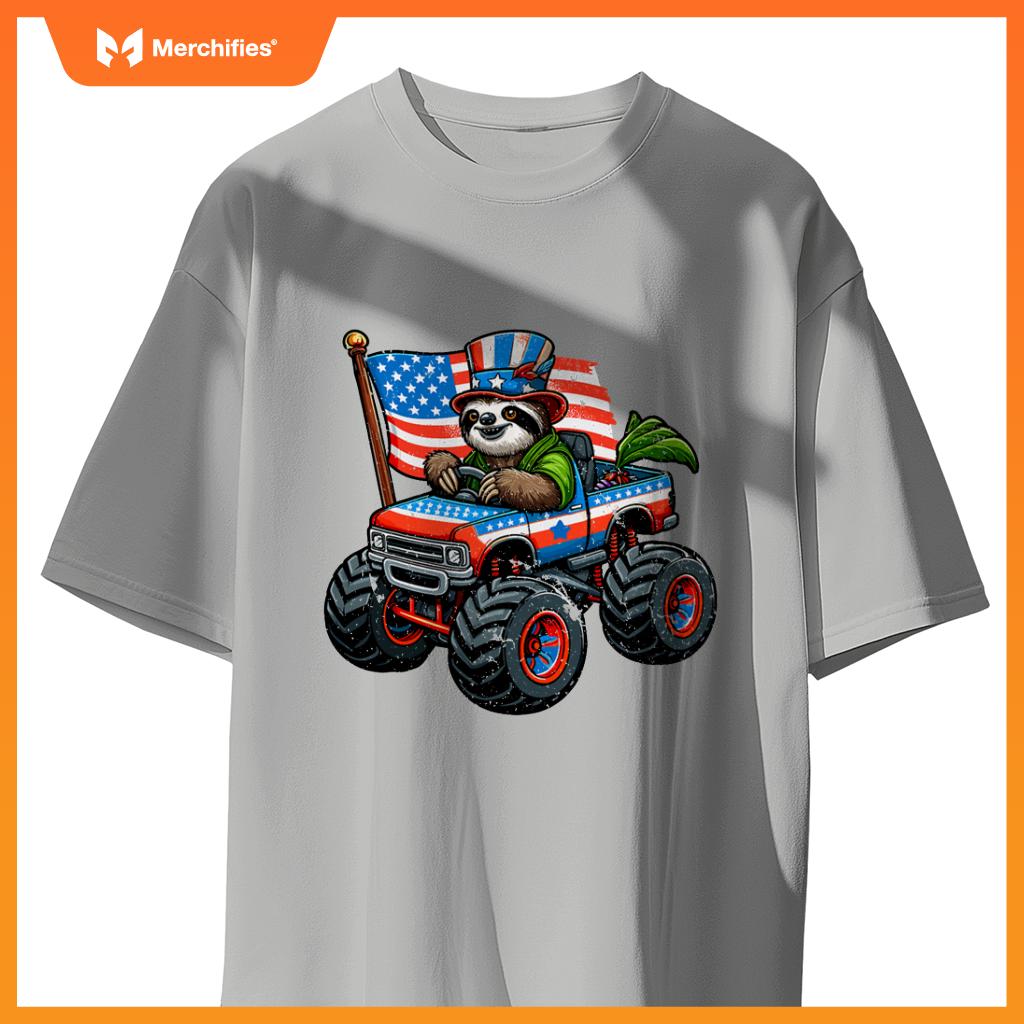 Patriotic Sloth 4Th July Monster Truck American T-Shirt
