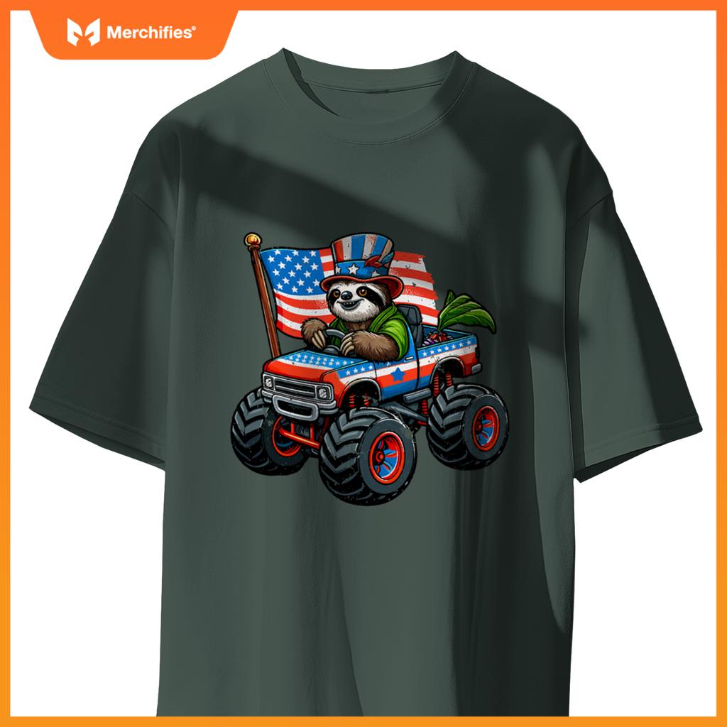 Patriotic Sloth 4Th July Monster Truck American T-Shirt