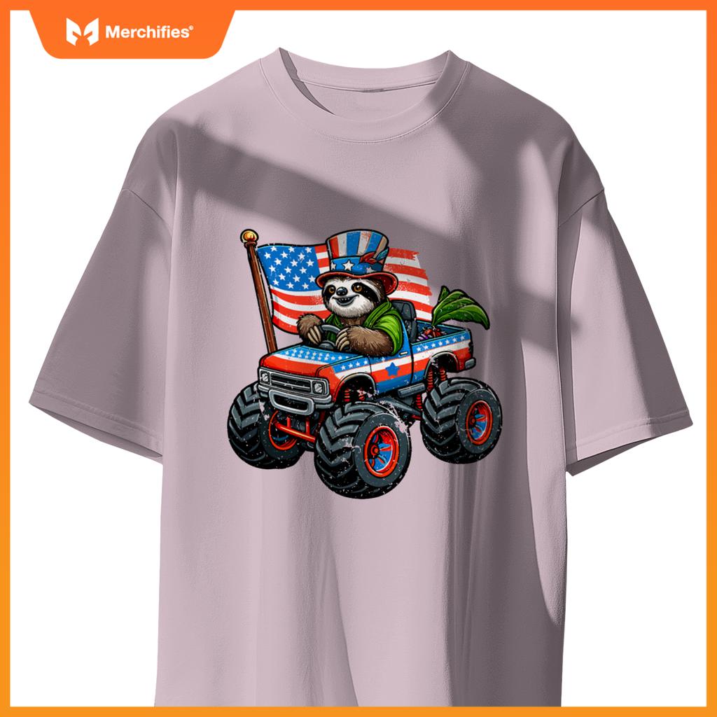 Patriotic Sloth 4Th July Monster Truck American T-Shirt