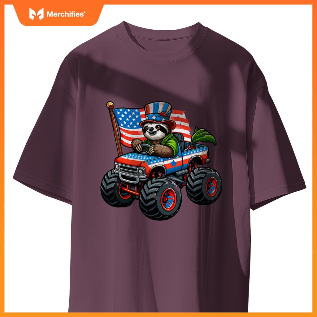 Patriotic Sloth 4Th July Monster Truck American T-Shirt