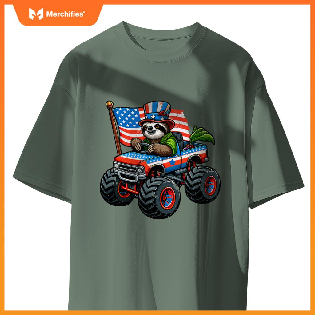 Patriotic Sloth 4Th July Monster Truck American T-Shirt