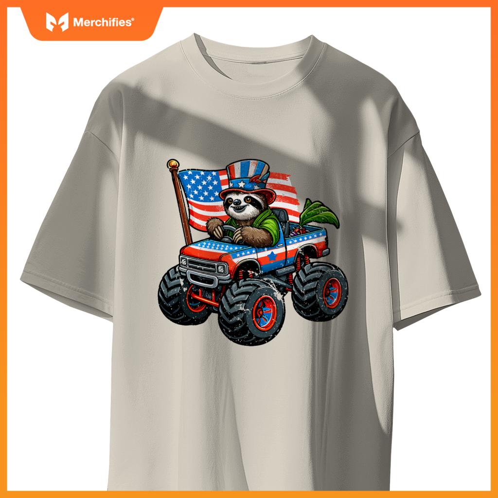 Patriotic Sloth 4Th July Monster Truck American T-Shirt