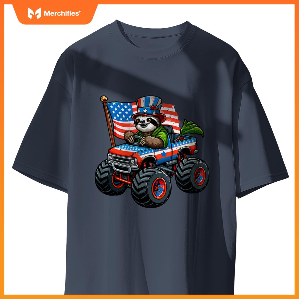 Patriotic Sloth 4Th July Monster Truck American T-Shirt
