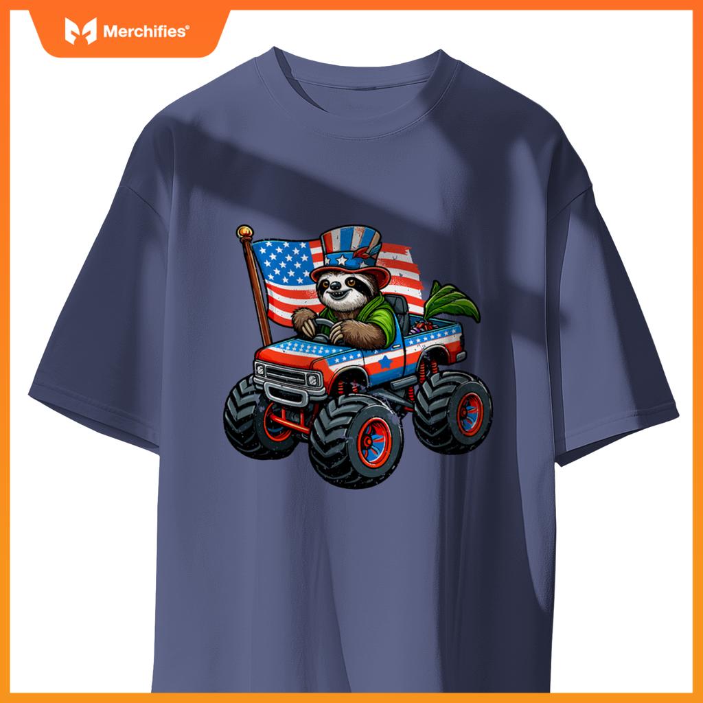 Patriotic Sloth 4Th July Monster Truck American T-Shirt