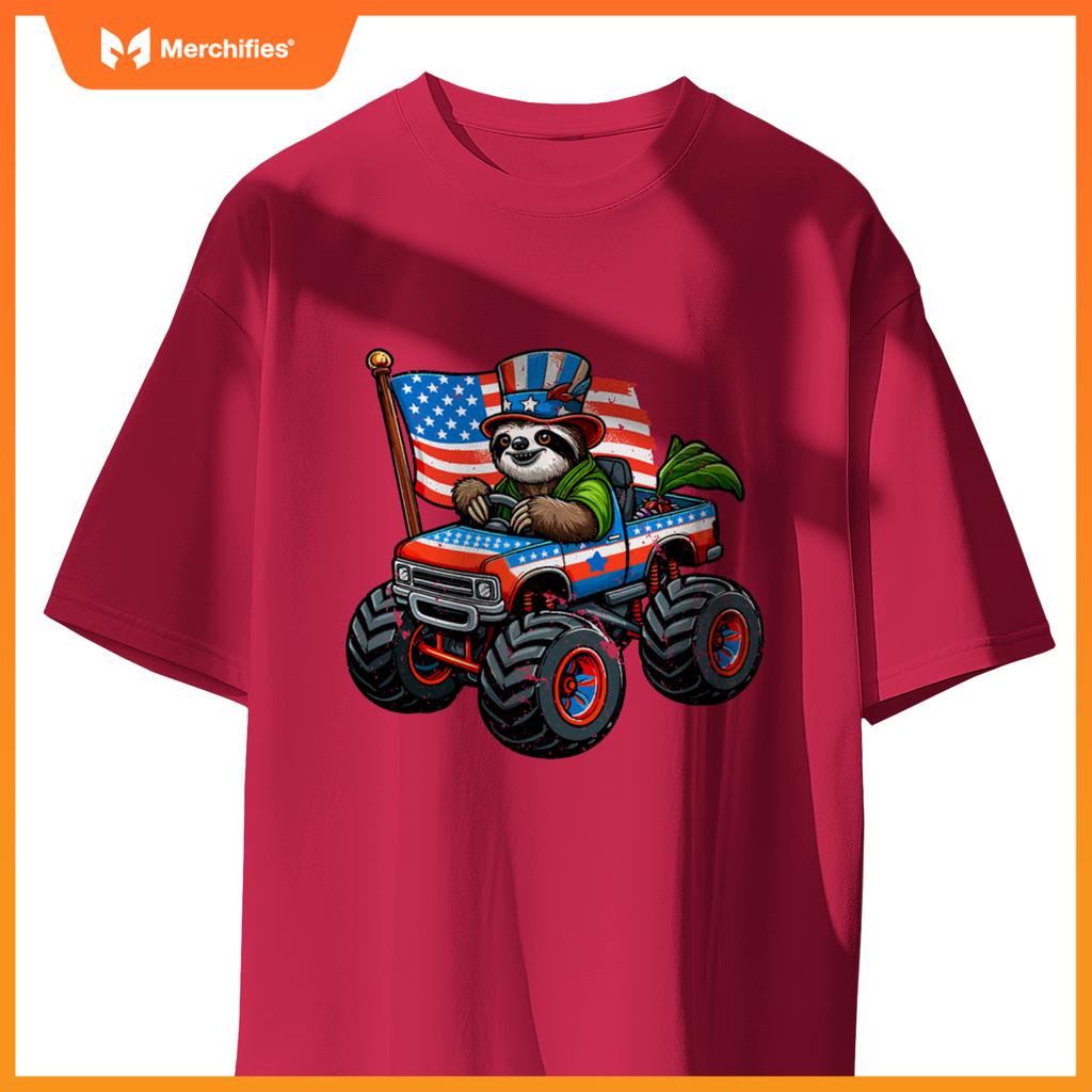 Patriotic Sloth 4Th July Monster Truck American T-Shirt