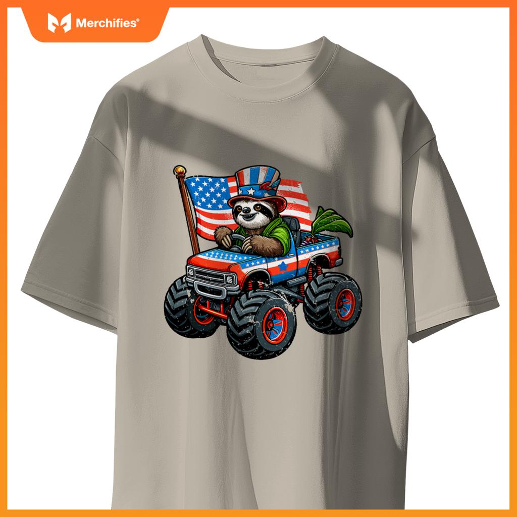 Patriotic Sloth 4Th July Monster Truck American T-Shirt