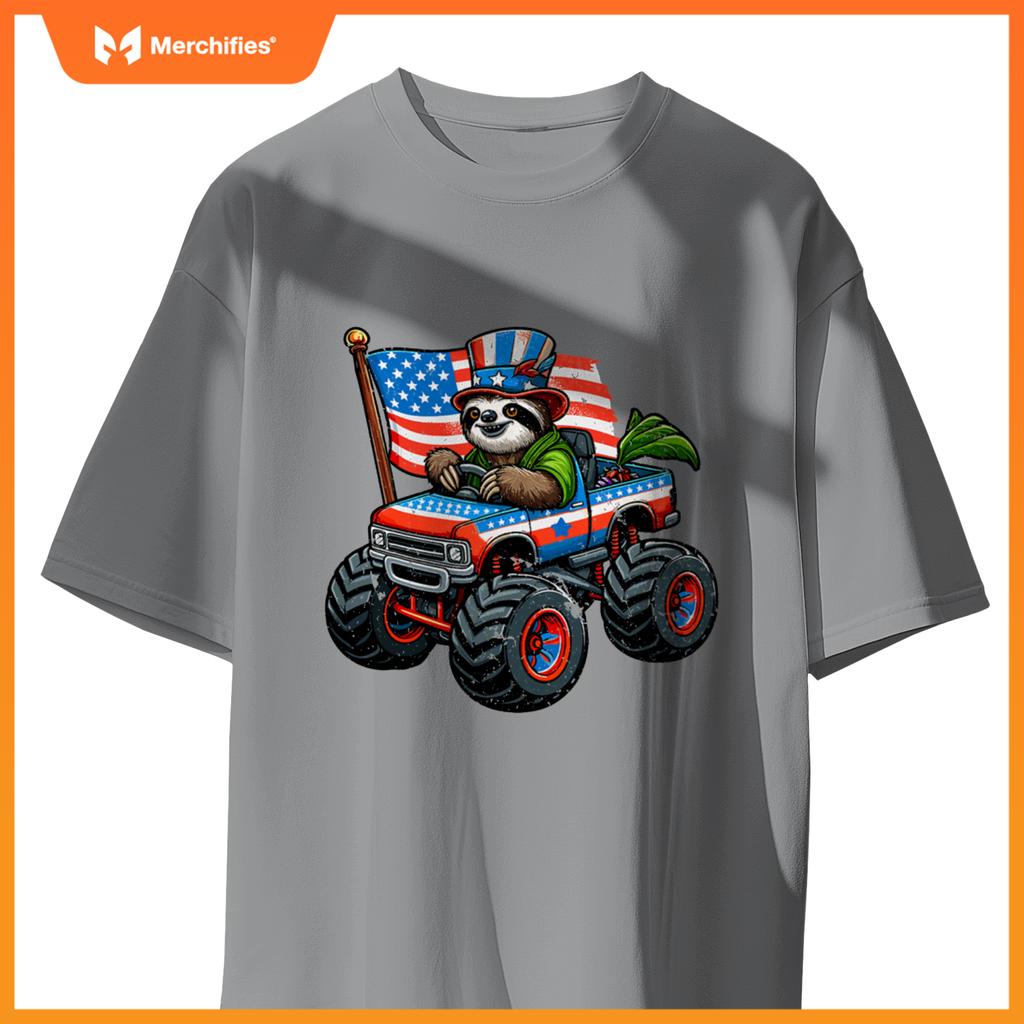 Patriotic Sloth 4Th July Monster Truck American T-Shirt