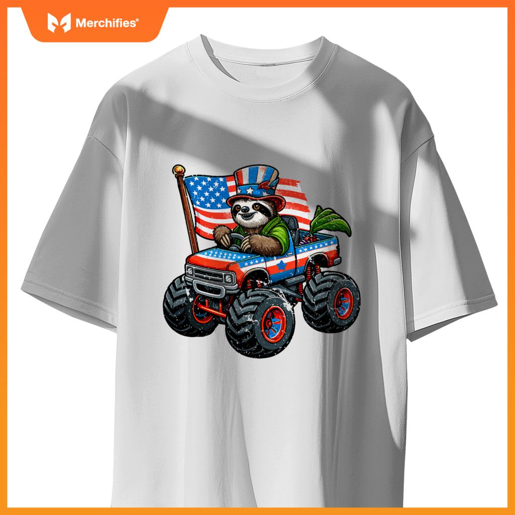 Patriotic Sloth 4Th July Monster Truck American T-Shirt