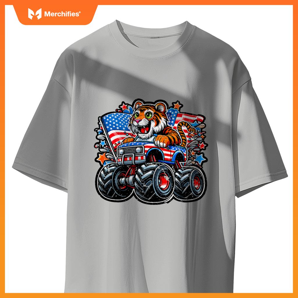 Patriotic Tiger 4Th July Monster Truck American T-Shirt
