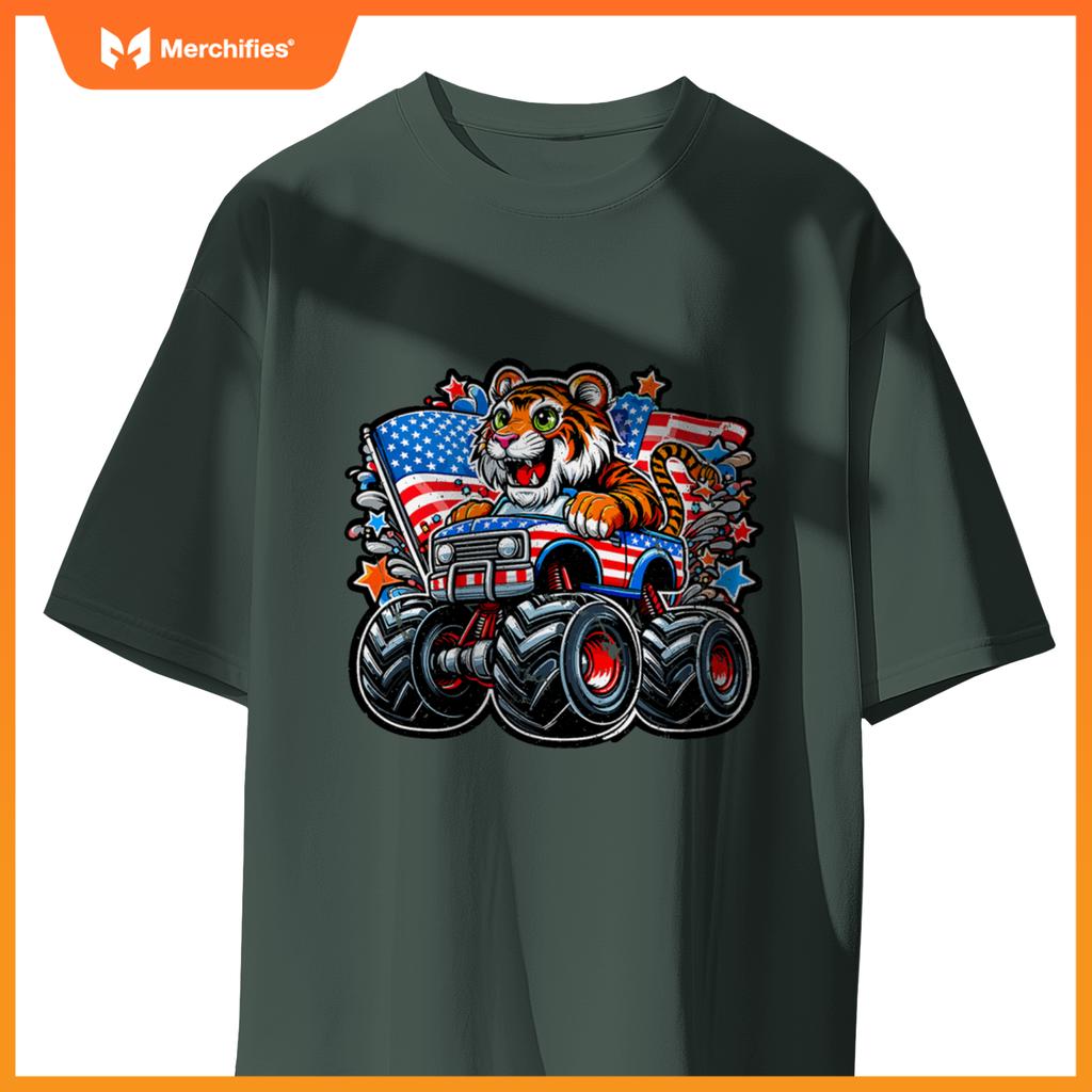 Patriotic Tiger 4Th July Monster Truck American T-Shirt