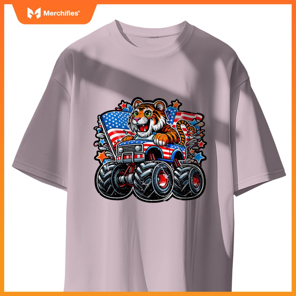 Patriotic Tiger 4Th July Monster Truck American T-Shirt