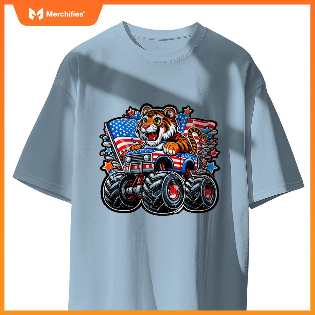 Patriotic Tiger 4Th July Monster Truck American T-Shirt