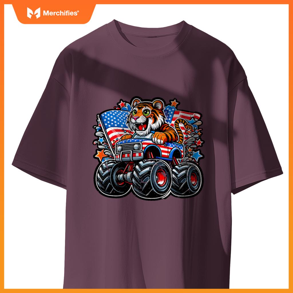 Patriotic Tiger 4Th July Monster Truck American T-Shirt