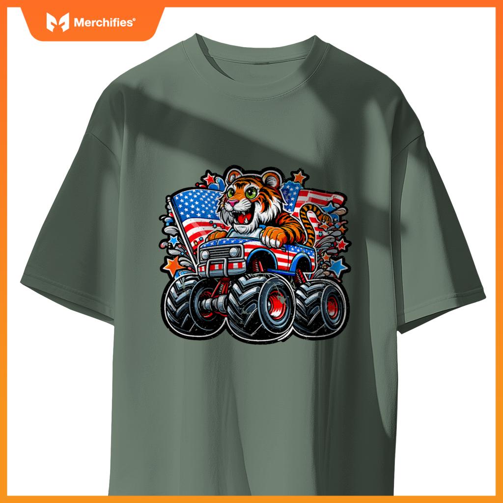Patriotic Tiger 4Th July Monster Truck American T-Shirt