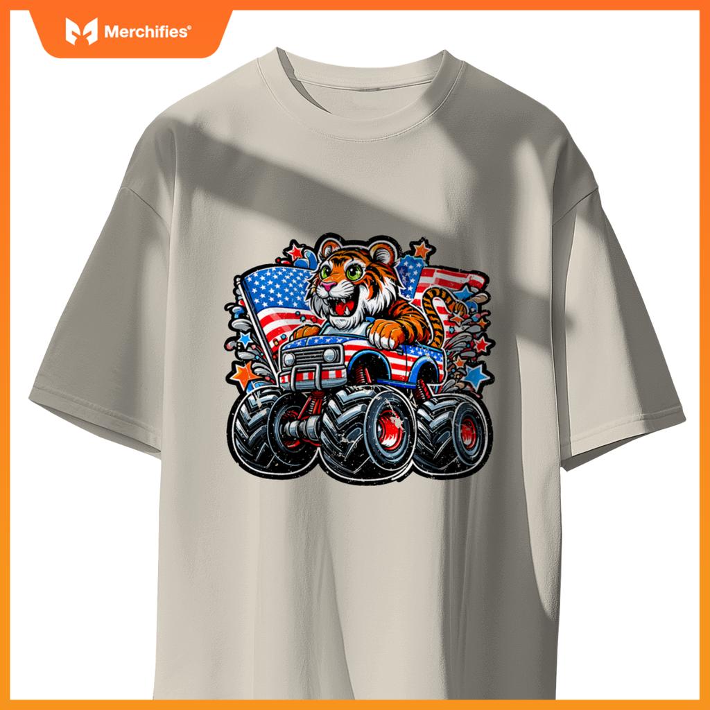 Patriotic Tiger 4Th July Monster Truck American T-Shirt
