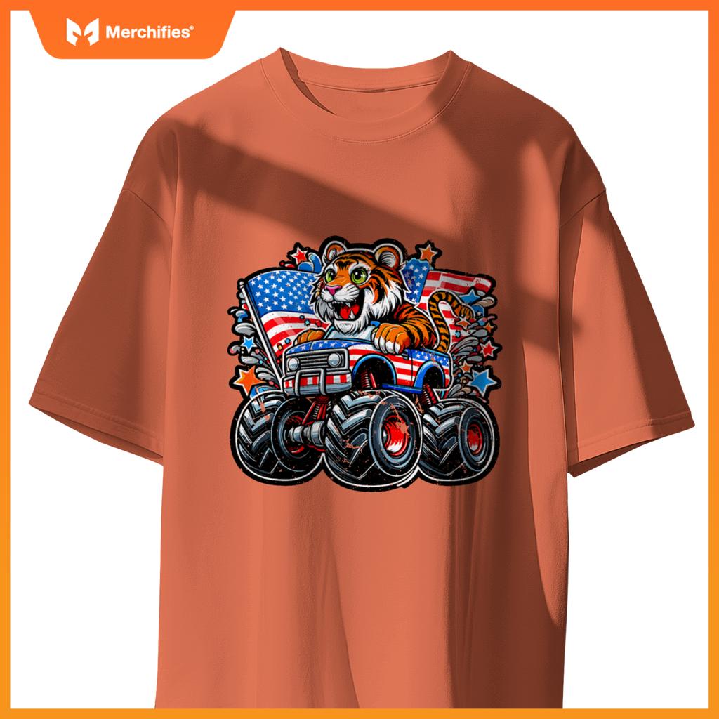 Patriotic Tiger 4Th July Monster Truck American T-Shirt