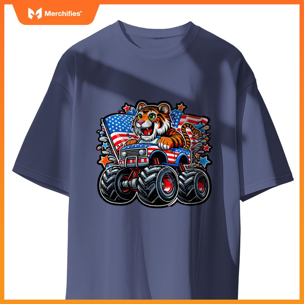 Patriotic Tiger 4Th July Monster Truck American T-Shirt