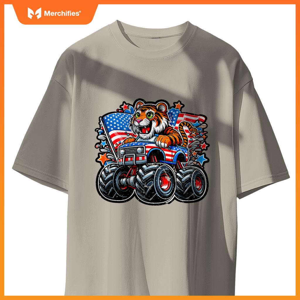 Patriotic Tiger 4Th July Monster Truck American T-Shirt