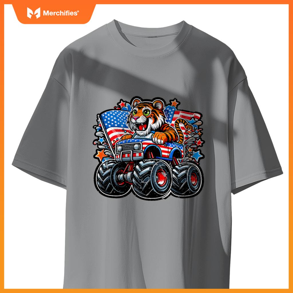Patriotic Tiger 4Th July Monster Truck American T-Shirt