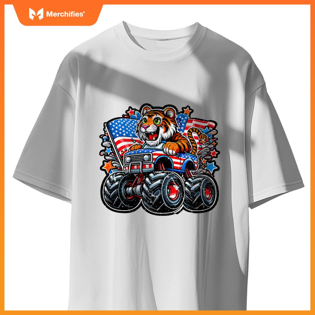 Patriotic Tiger 4Th July Monster Truck American T-Shirt