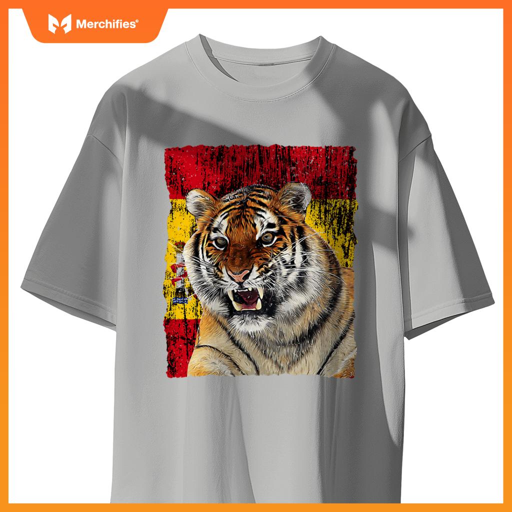 Patriotic tiger spain flag - distressed flag roaring tiger T-Shirt
