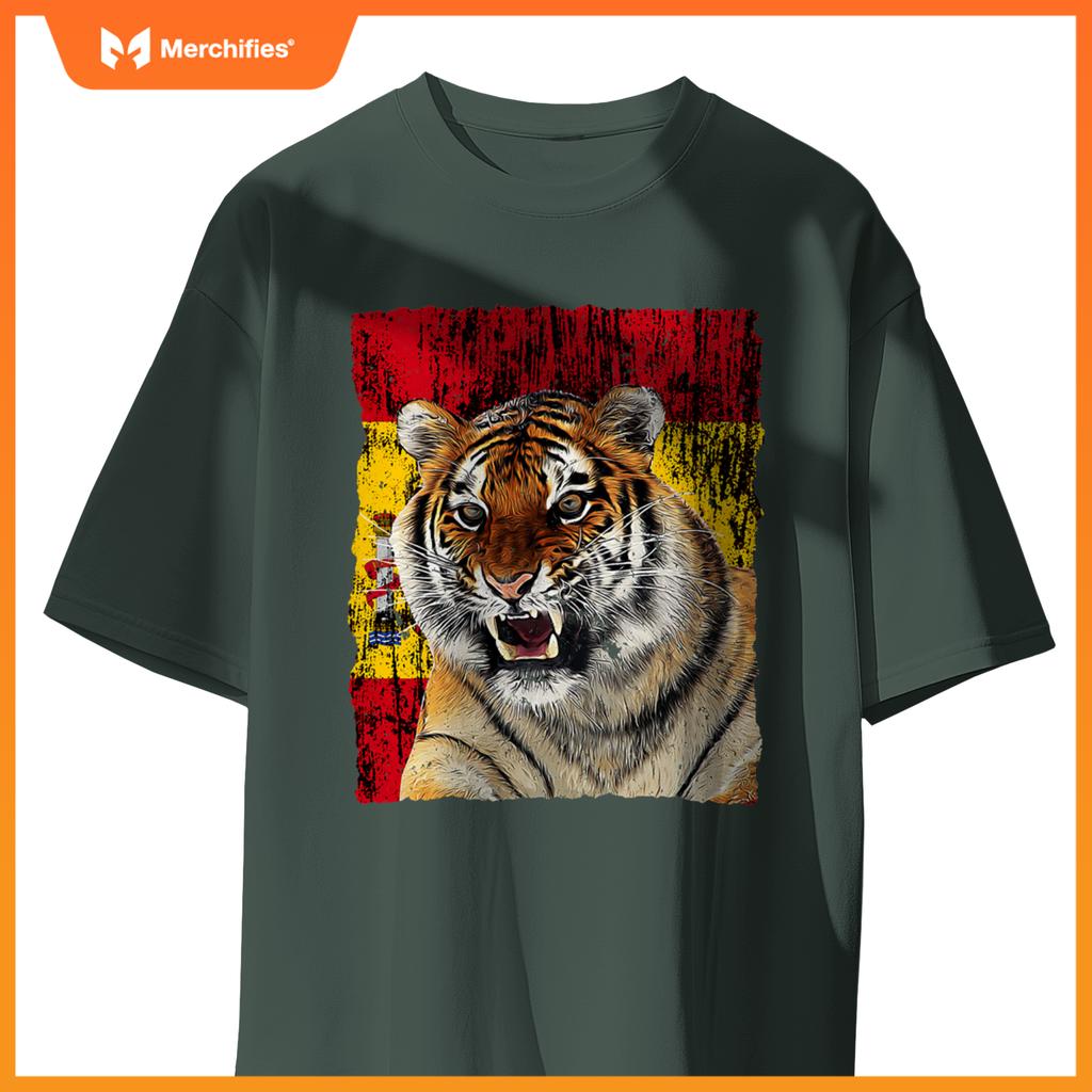 Patriotic tiger spain flag - distressed flag roaring tiger T-Shirt
