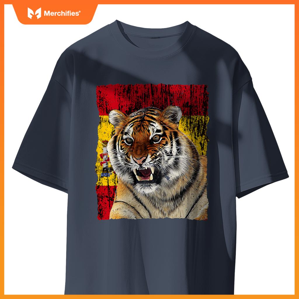 Patriotic tiger spain flag - distressed flag roaring tiger T-Shirt