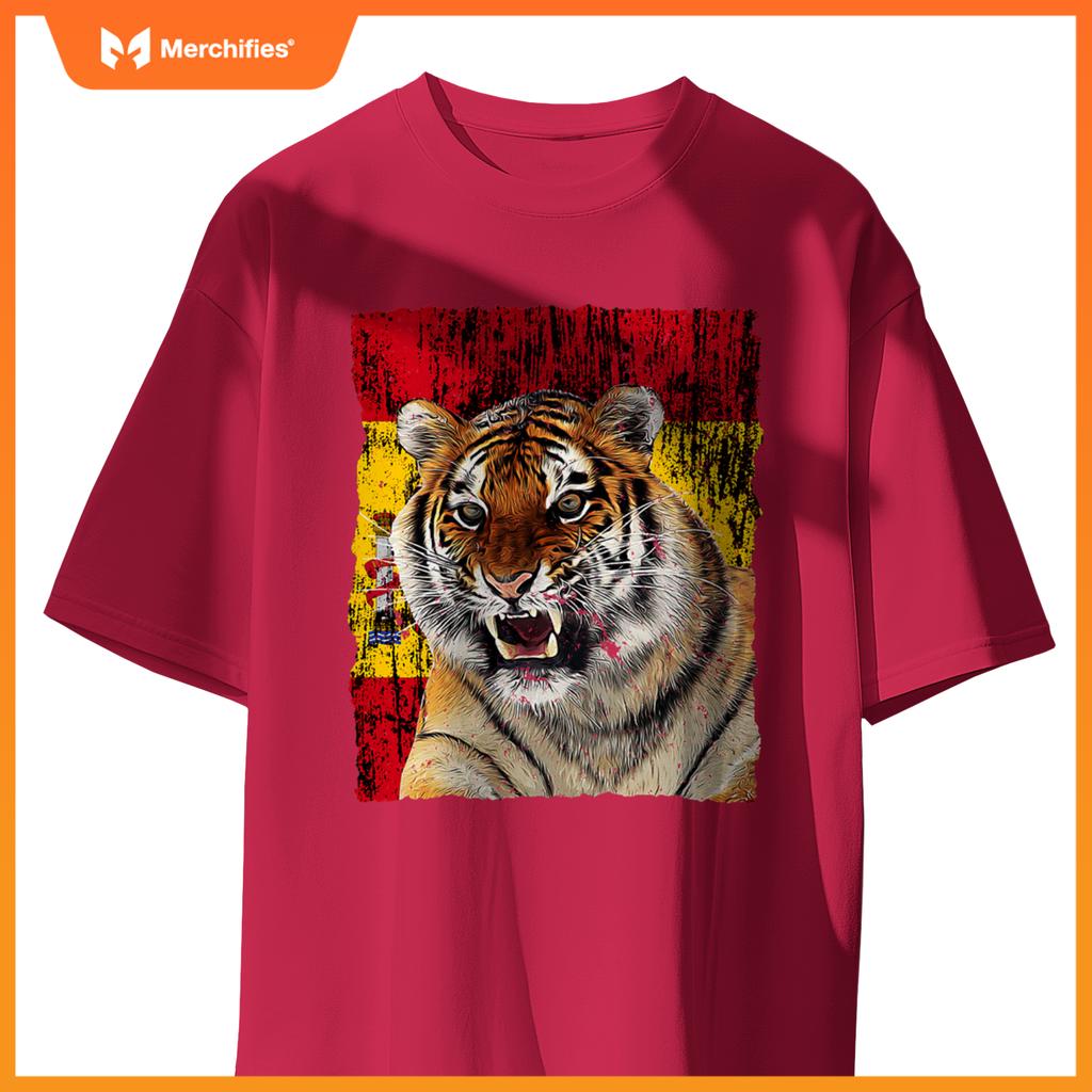 Patriotic tiger spain flag - distressed flag roaring tiger T-Shirt