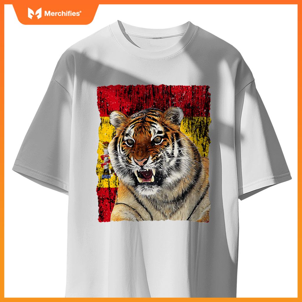 Patriotic tiger spain flag - distressed flag roaring tiger T-Shirt